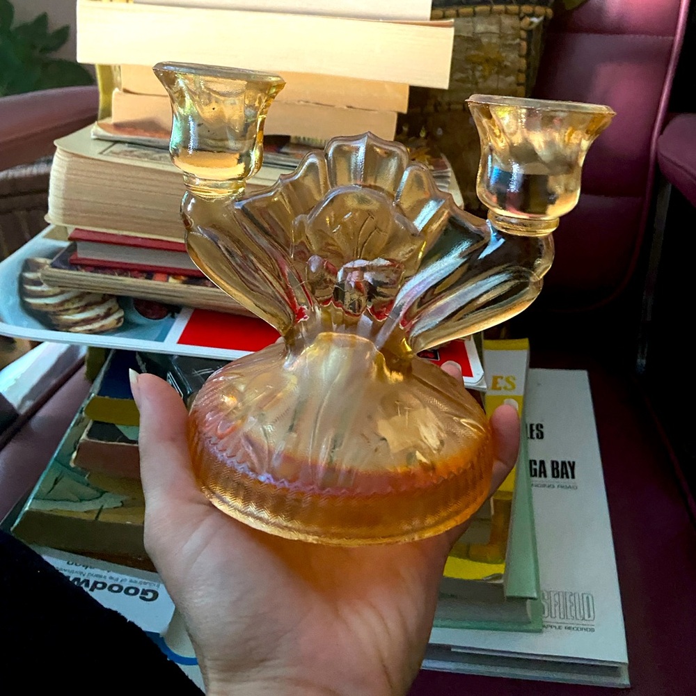 Iris Depression Glass Candelabra